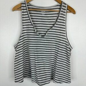 Aerie Sleeveless Stripe Oversized Tank Top Shirt Grey White Size XL